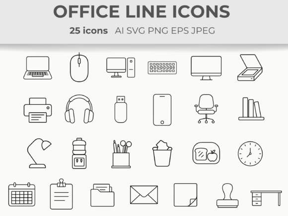 Download Office Essentials Line Icons Minimal SVG - Icon Collection