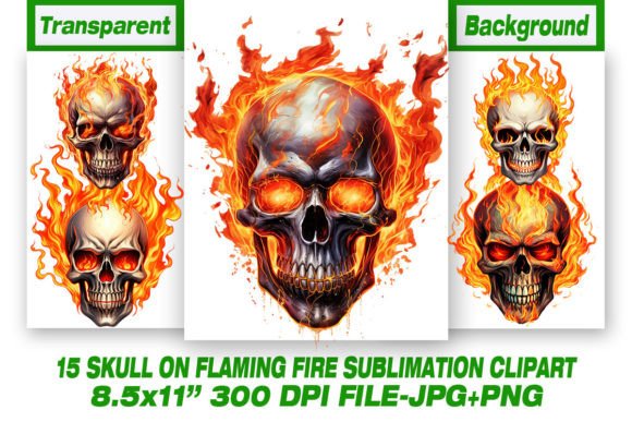 Download Skull on Flaming Fire Sublimation Clipar - Flaming Collection