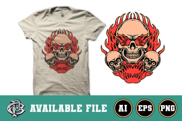Download Flaming Skulls T-shirt Design - Flaming Collection
