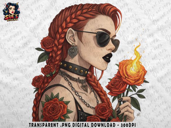 Download Flaming Rose Gothic Girl | Tattoo PNG - Flaming Collection