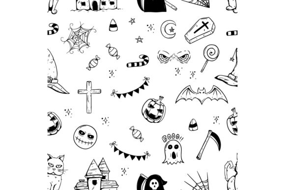 Download Doodle Halloween Icons Seamless Pattern - Icon Collection